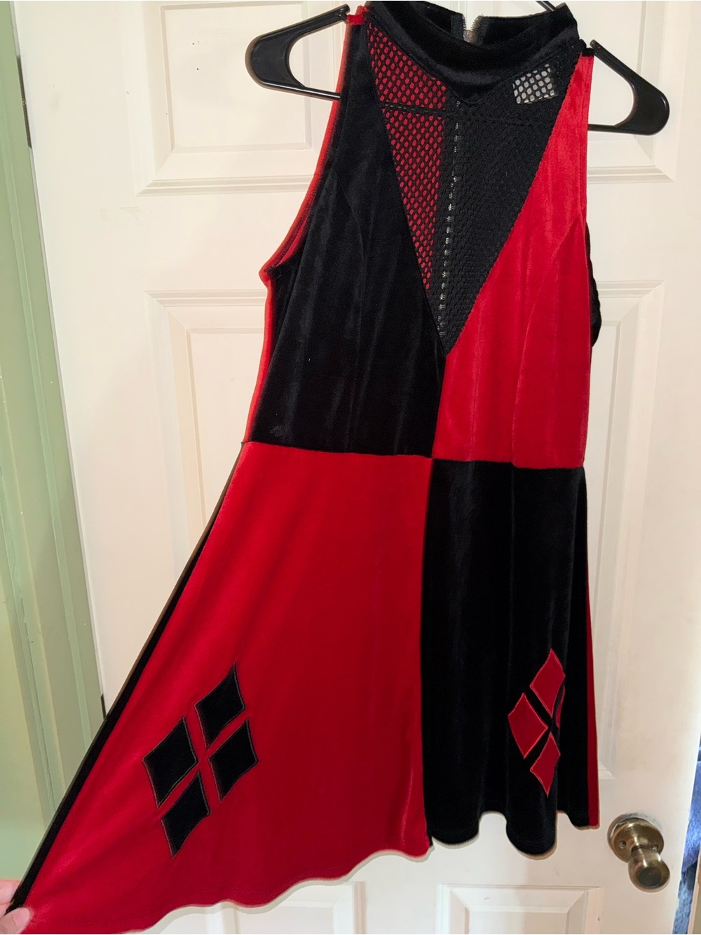Batman Red & Black Patchwork Mini Dress with Mesh Neckline